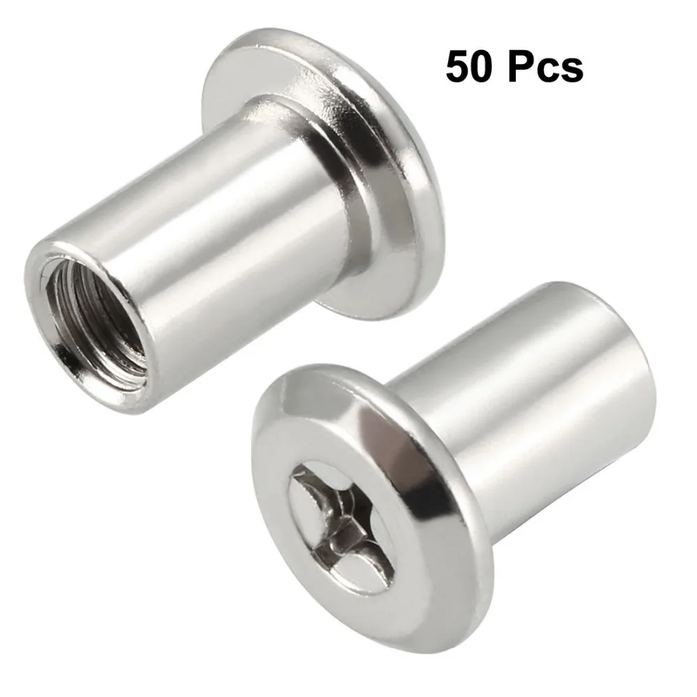 Uxcell 50pcs Iron Nickel Plated M6x12mm Female Thread Phillips Head Screw Post Furniture Nuts Silver Tone Connect Furniture Part