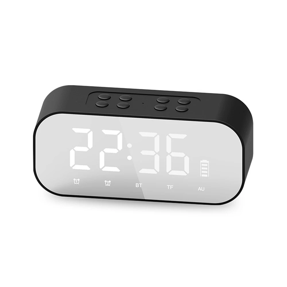 Bluetooth Speaker with FM Radio LED Mirror Alarm Clock Subwoofer Music Player Snooze Desktop Clock Portable Mirror MP3 Player