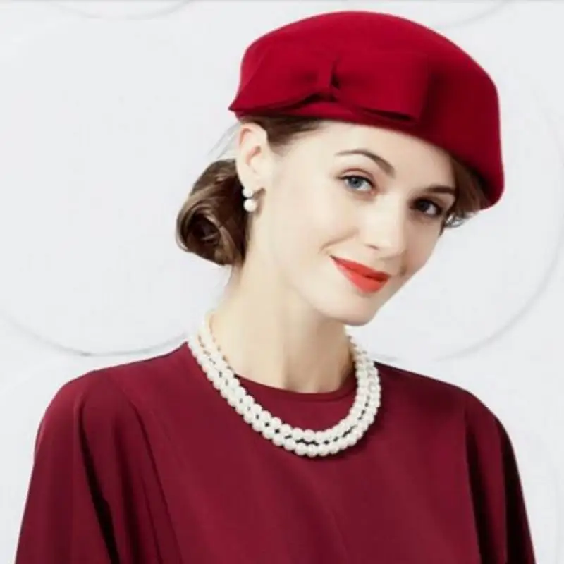 Женская шерстяная шапка Fedoras винтажная Маленькая шляпка из 100% шерсти в
