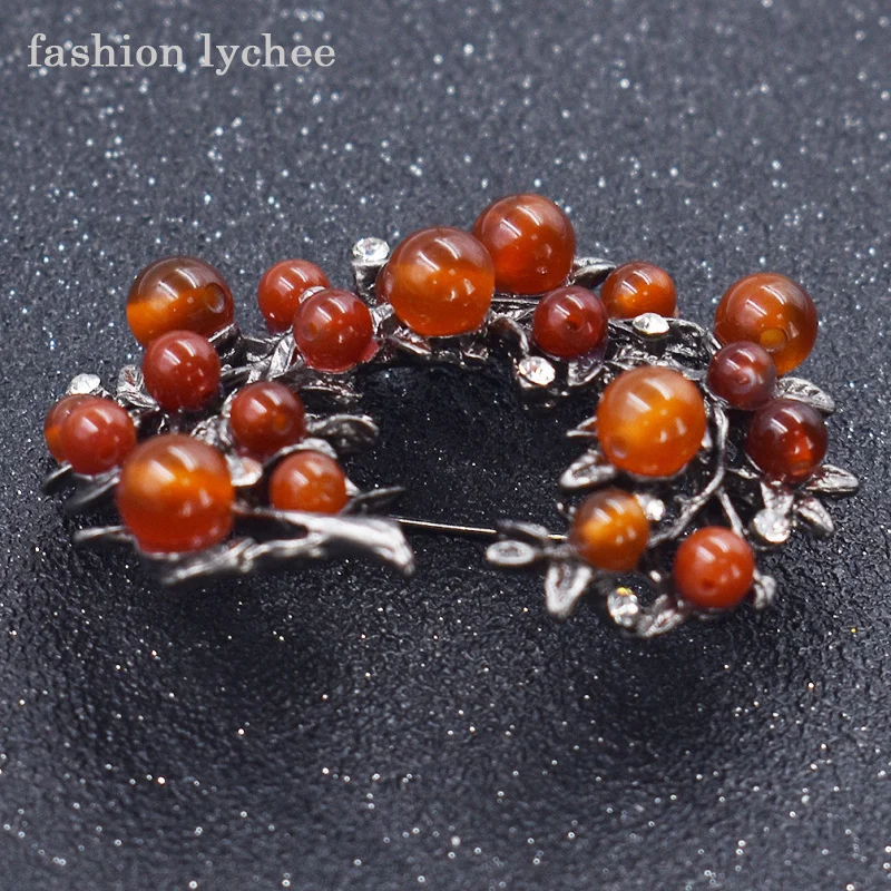 Модные lychee Ретро ветви дерева полукруглой формы Красивые Броши со стразами для