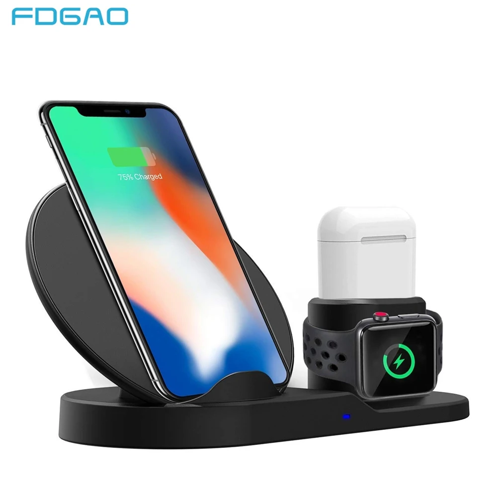 FDGAO 3 в 1 быстрой зарядки Qi Беспроводной Зарядное устройство для Apple watch 2 4 Airpods iPhone XS
