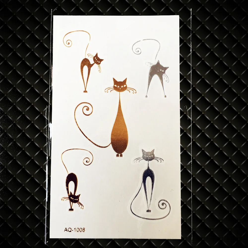 Временная тату паста в виде милого кота золотистого цвета металлическая G1008