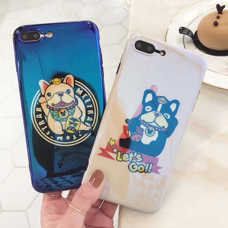 Синий лазерный глянцевая мультфильм чехол для iPhone 7 мягкой ТПУ глянцевый синий