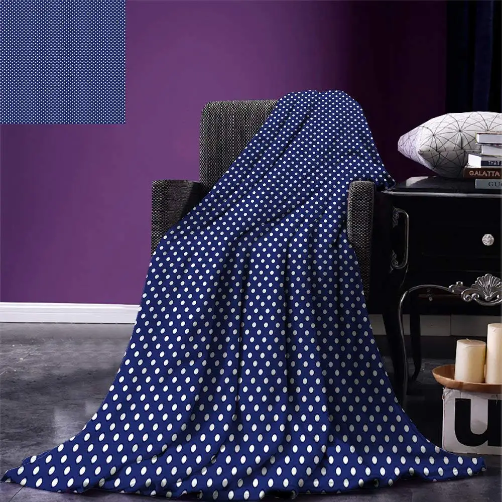 Темно синий пледы одеяло старомодный узор в горошек морских цветах ретро морской
