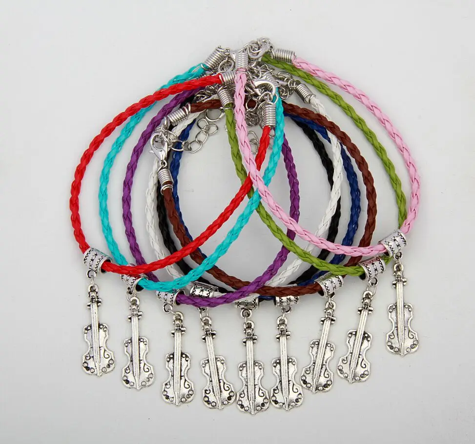 50 шт. винтажные серебряные скрипки Виолончель подвески смешанные цвета плетеные