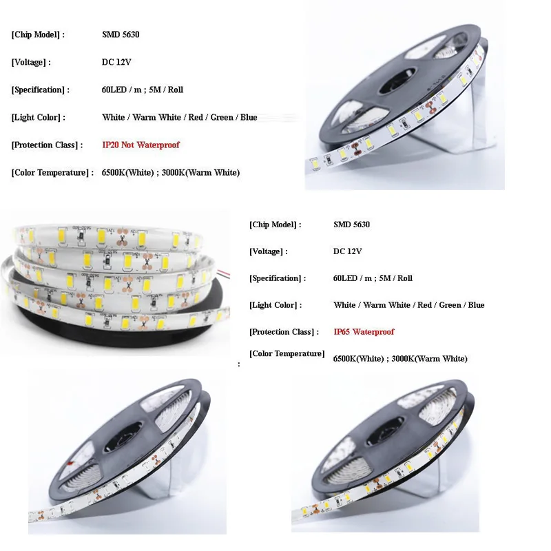 1/2/3/4/5 М IP65 водонепроницаемая светодиодная лента 5630 SMD DC12V 60 светодиодов/м 5730 бар