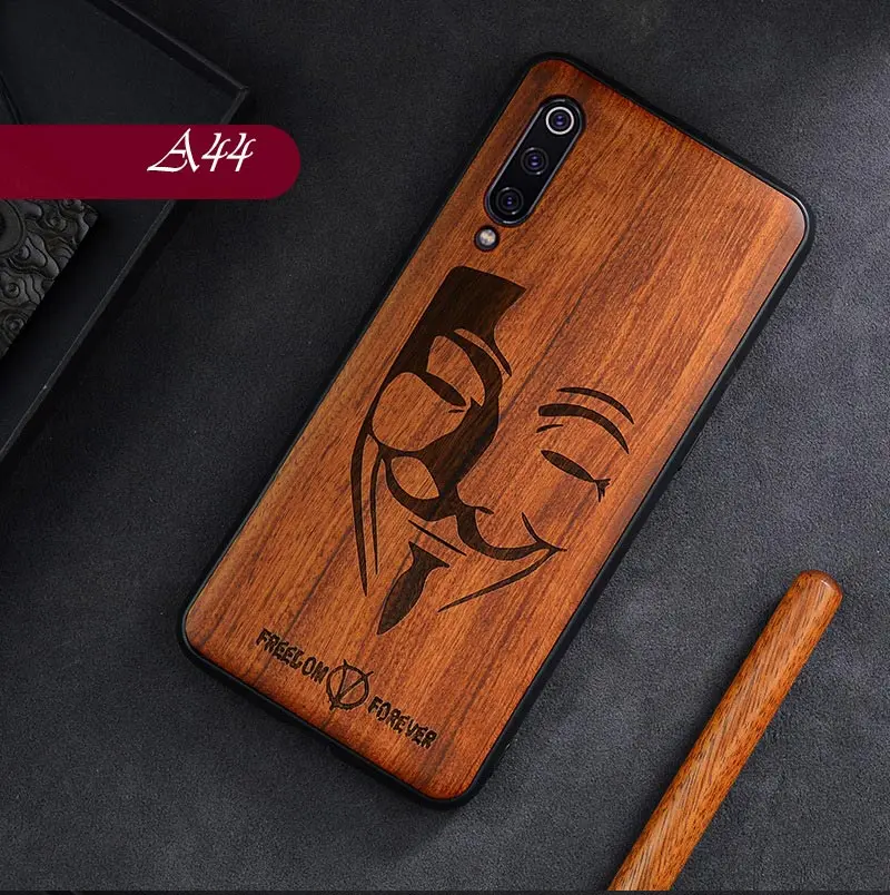 A44 Чехол для Xiaomi mi x 3 2 2S для mi 9T 9 9SE 8 SE CC9 CC9E Red mi Note 8 Pro K20 Твердый Чехол для резьбы по дереву Универсальный деревянный чехол - Цвет: A44