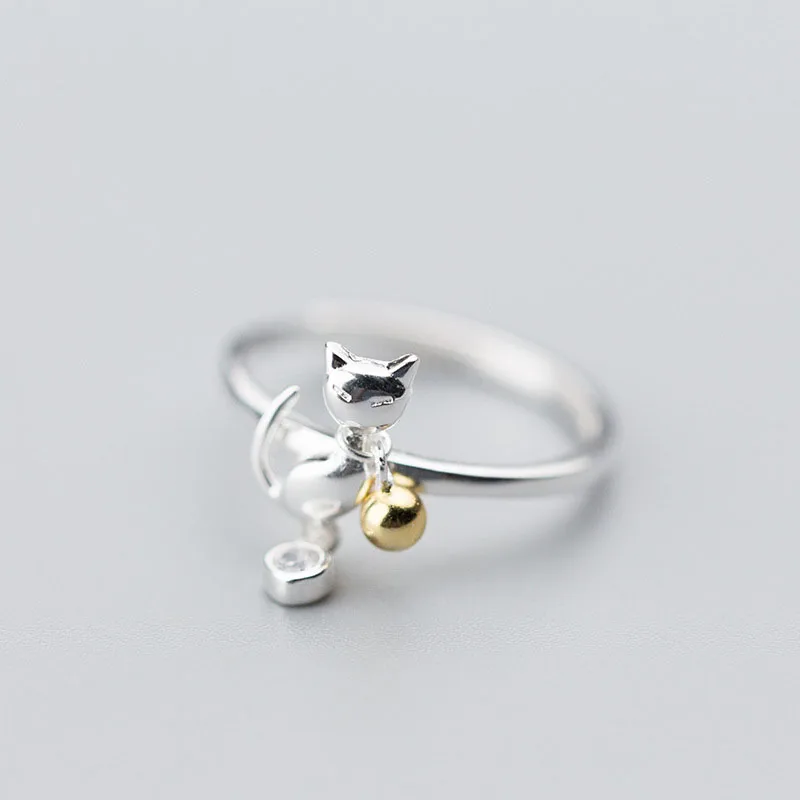 Fashion women's jewelry S925 silver single zircon pendant kitten adjustable special design rings finger ring wedding gift