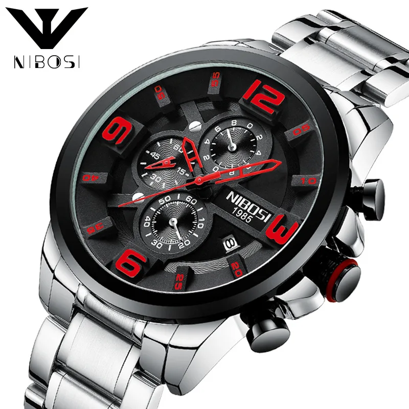 Часы наручные NIBOSI Мужские кварцевые брендовые Роскошные спортивные деловые с