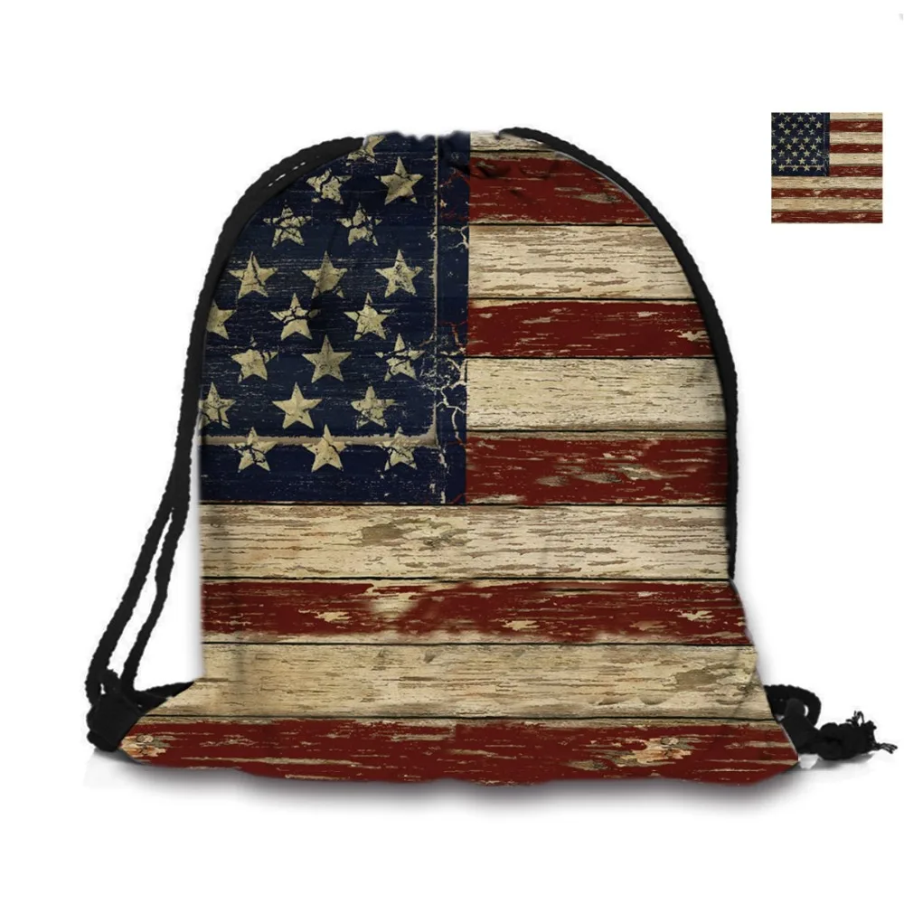 Рюкзак на шнурке с принтом американского флага для пляжа школьный рюкзак покупок