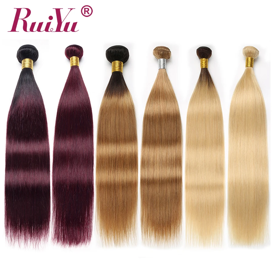 

RUIYU Ombre Hair Bundles 1b/#27/#99/1B/Burgundy/613# 3Pcs Brazilian Hair Weave Bundles Non Remy Straight Human Hair Extensions