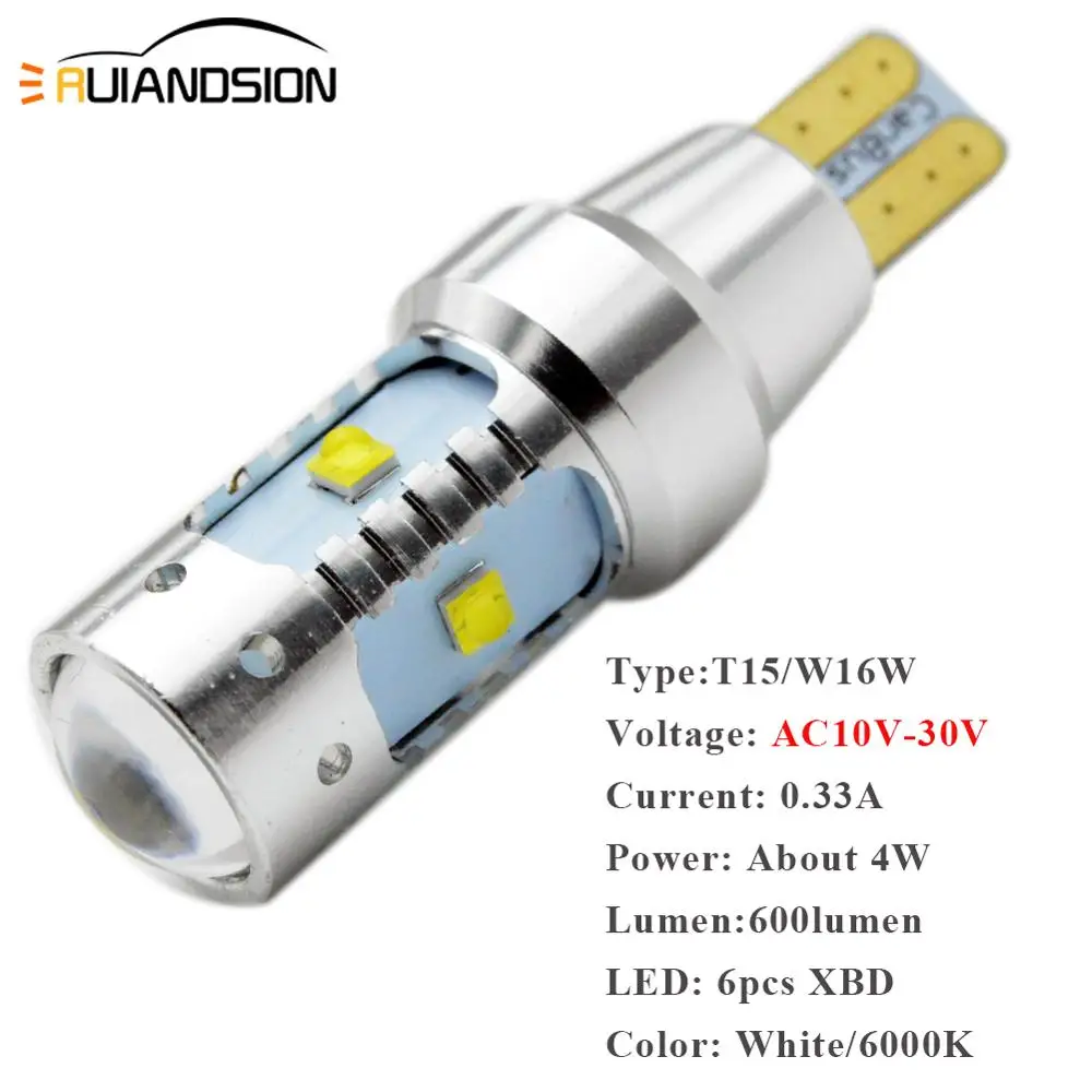 2 шт. 30 Вт без-Полярный 12 В 24 В W16W T15 обратный светильник CREEXBD чип 6SMD Led Canbus Нет ошибок резервная задняя Лампа ксенон белый 912 921