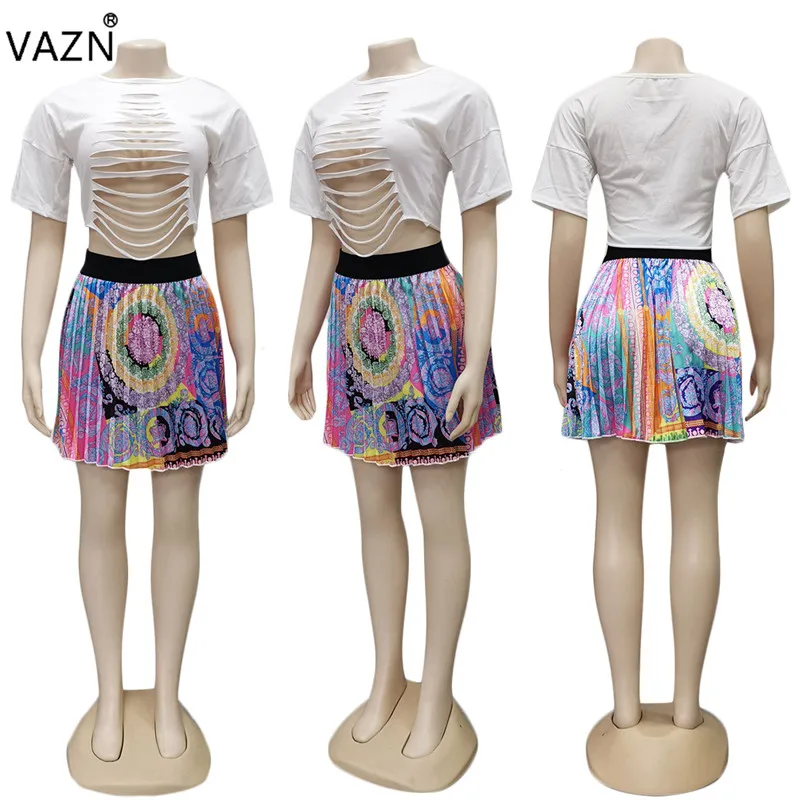 Skirts VAZN, новинка, сексуальная маленькая девочка, модная, много цветов, длинный рукав, короткий топ, плиссированные мини юбки, нарукавники, Женский комплект из 2 предметов, YC1828-3 - Цвет: Skirts