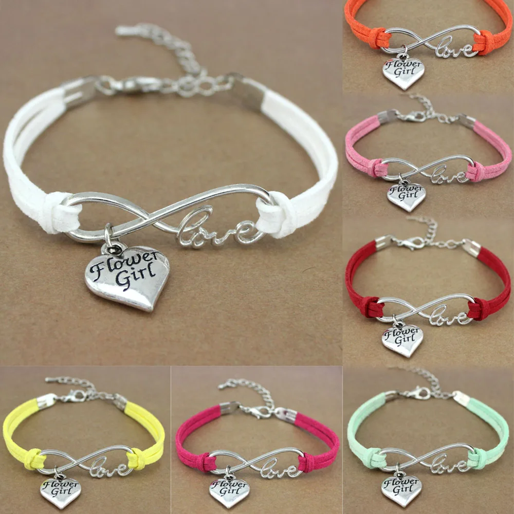 Sister Flower Girl Maid of Honour Honor Bridesmaids Heart Infinity Love Charm Bracelets Women Jewelry Pink Red 20 Colors | Украшения и