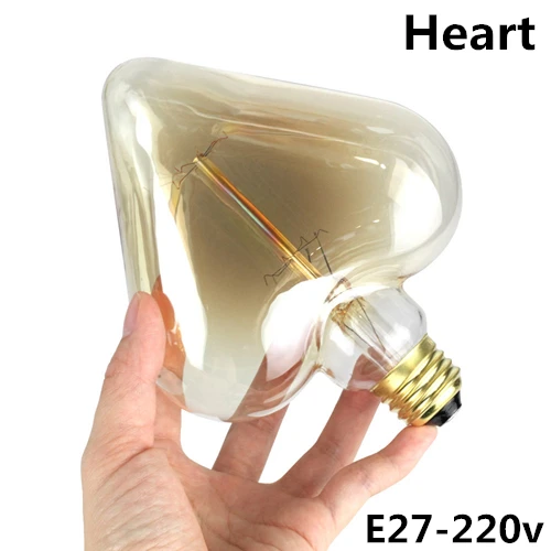 E27-220v-Heart Ретро vintage edison bulb E14/E27 40 w 110 v/220 В ампулы винтажная лампа Эдисона лампочка нить накаливания декоративное освещение - Цвет: E27-220v-Heart