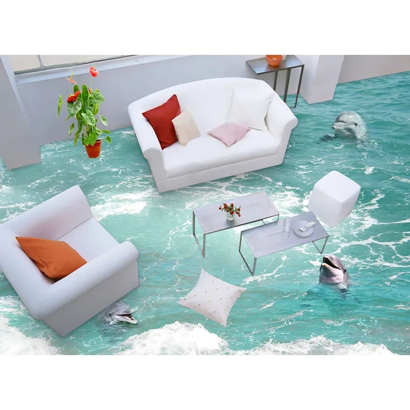Blue Ocean ПВХ обои Гостиная Спальня 3d волна Дельфин Ванная комната пол живопись