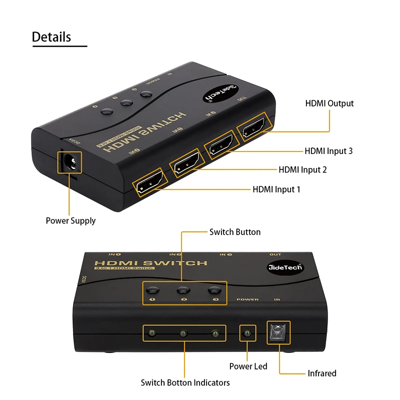 3 Порты и разъёмы 4 К HDMI коммутатора случай в 1 из ИК-пульт дистанционного
