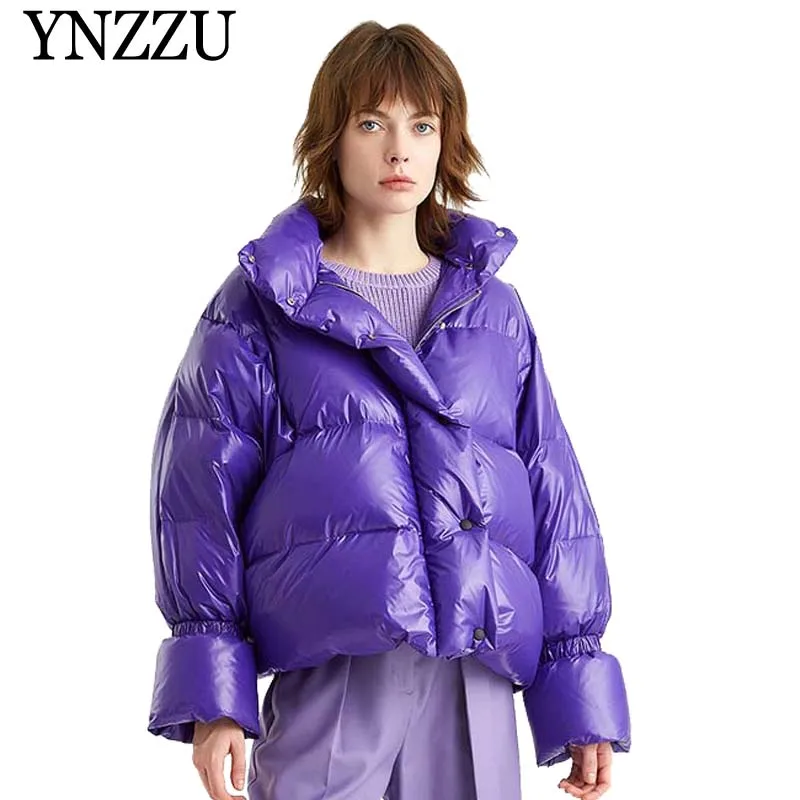 YNZZU, Корейская Новинка, зимняя куртка, женская, повседневная, короткая, пушистая, на утином пуху, пальто, для женщин, утолщенная, теплая, свободная одежда, пальто O808