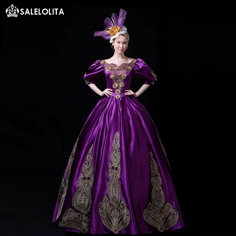 Женский бальный костюм с вышивкой 18-го века фиолетовое/черное платье в
