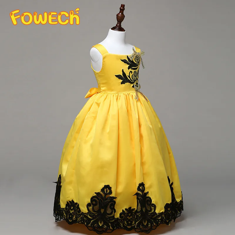 FOWECH Girls Elegant Long Dress A-Line Princess Dresses Girl Wedding Gown Children Costume Sleeveless Embroidered Lace | Детская одежда