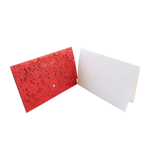 Cover And Inner Card 50 шт., золотые, красные, с лазерной огранкой, роскошные, с цветочным рисунком, элегантные, с бриллиантами, свадебные приглашения, открытки, персонализированные, для свадьбы, торжественные и вечерние принадлежности - Цвет: Cover And Inner Card