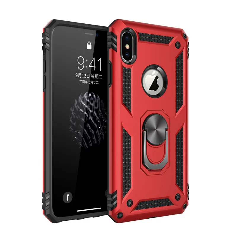 Red Phone Case Противоударный бронированный чехол для телефона с подставкой для iPhone 11 Pro XR XS Max X 6 6S 7 8 Plus, магнитное кольцо-держатель для пальца, защита от падения - Цвет: Red Phone Case