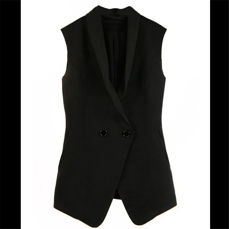 black Женский черный жилет двубортный формальный женский жилет Vestes Sans Manches Ol Стиль Женский блейзер жилет A3138 - Цвет: black