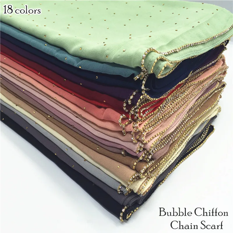 19 цветов Женский Одноцветный пузырь из шифона цепи шарф горный хрусталь шарфы и