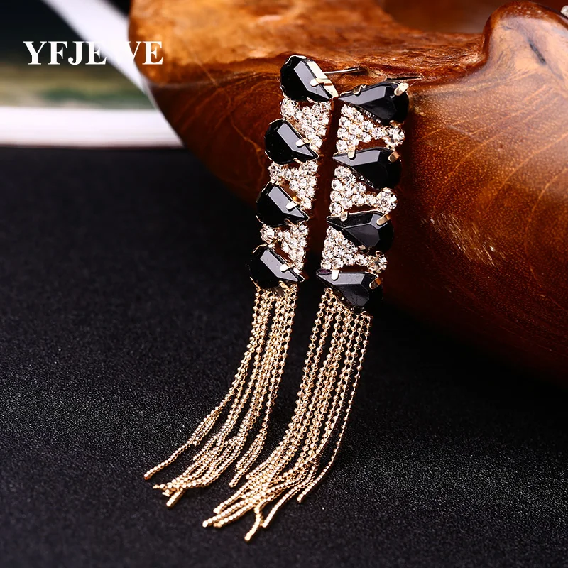 YFJEWE модные сверкающие кристаллы Висячие длинные серьги-кисточки для женщин