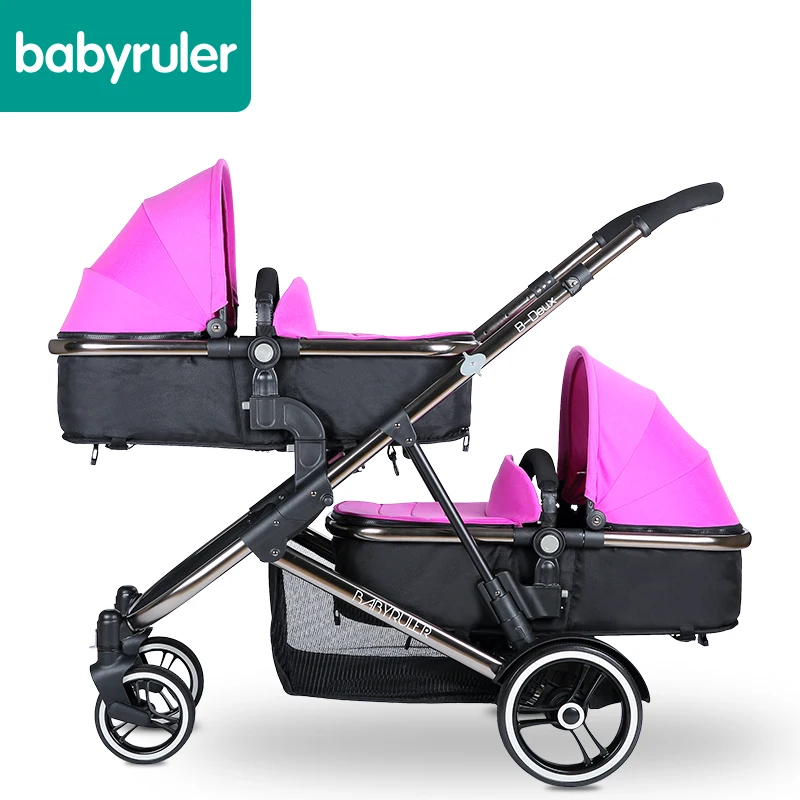 Babyruler, детская коляска для близнецов, двойная детская коляска, детская коляска для автомобиля, складная - Цвет: lavender purple