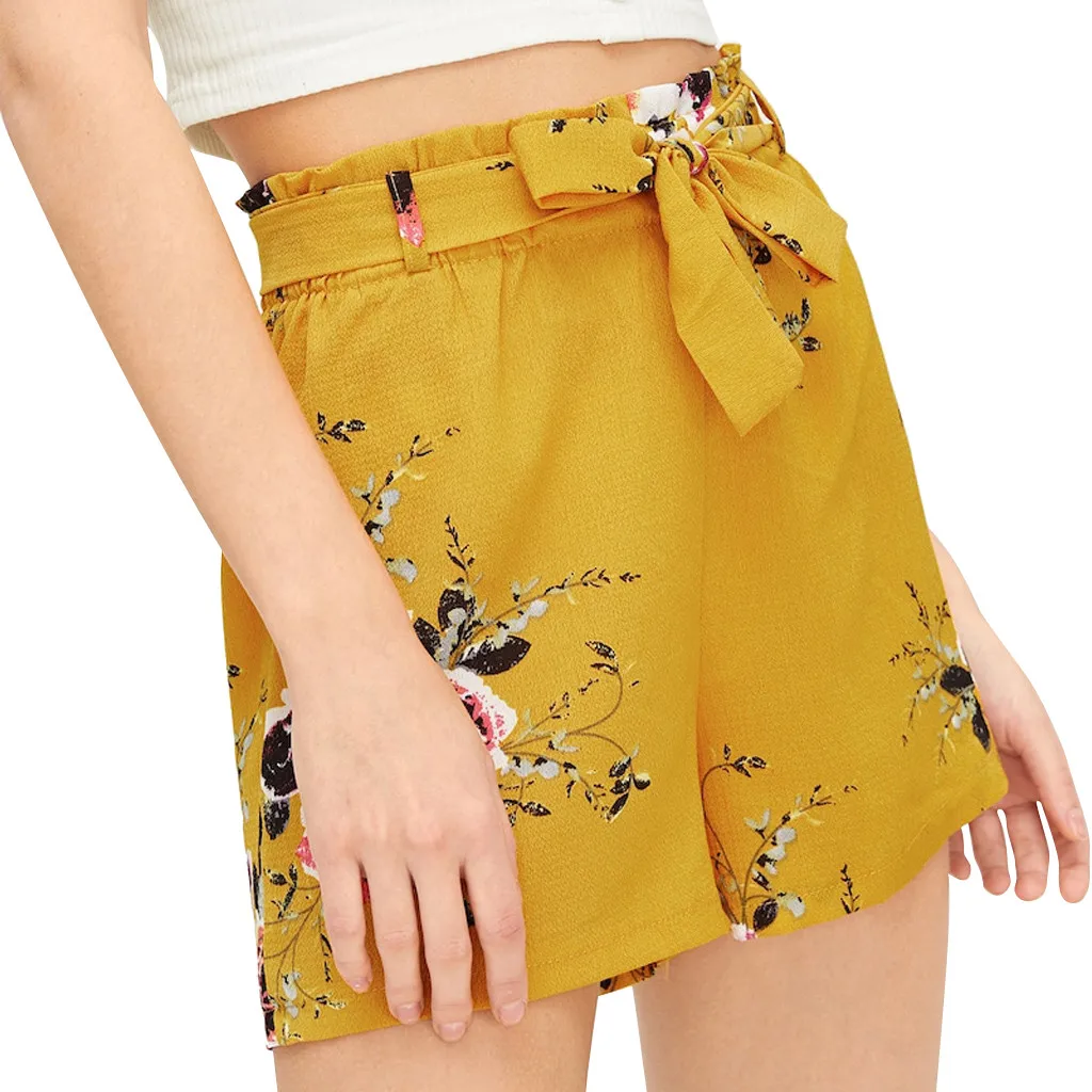 Женские шорты с цветочным принтом Летние повседневные бандажные бандажным