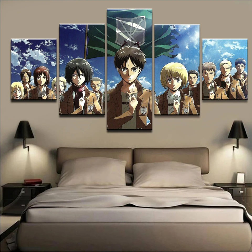 Плакат на холсте для украшения дома картина из 5 предметов с изображением атаки