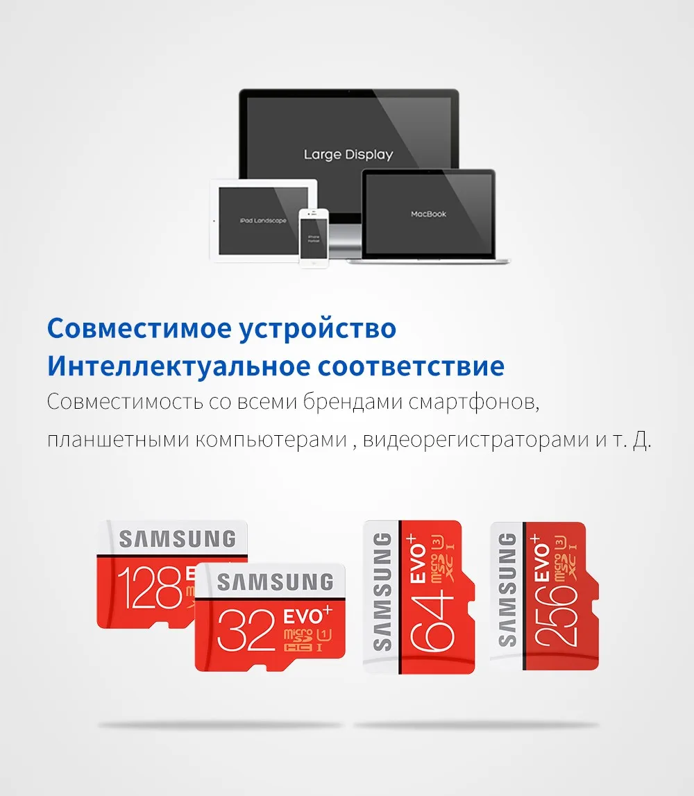 SAMSUNG подлинная карта памяти EVO Plus Microsd флешка 256Г 128ГБ 64ГБ 32ГБ 16ГБ 8ГБ 100МБ/с Флэшка Class10 флеш TF SD карты флешки Самсунг Микро сд