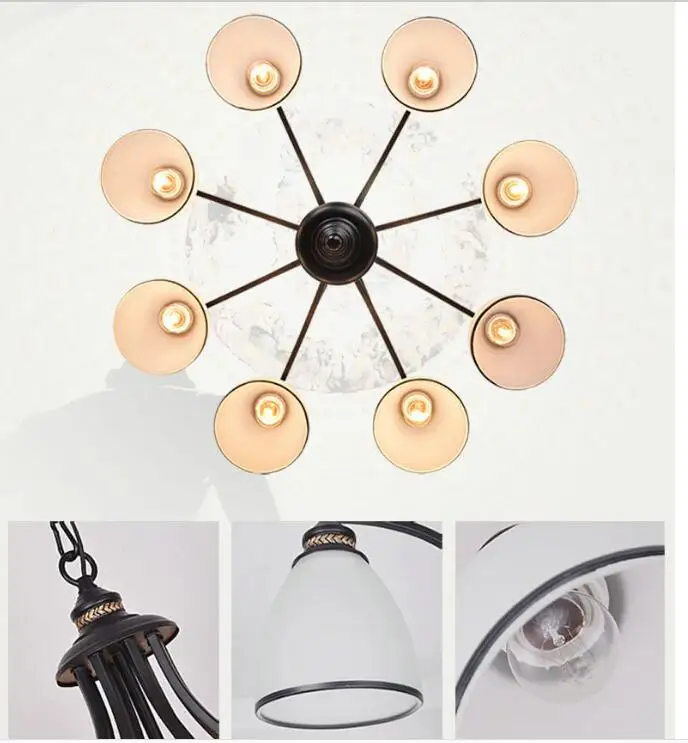 Современные железные стеклянные затеняющие люстры в стиле арт-деко лампы E27 110 В