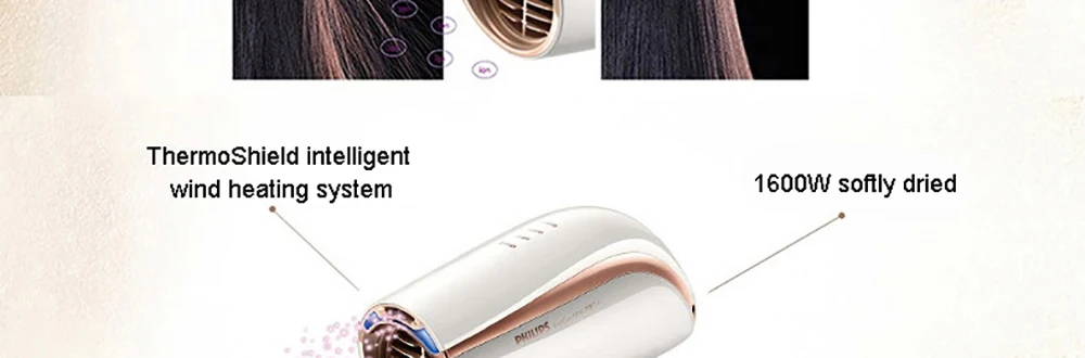 Philips Smart Care фен для волос BHC208 с ветровым теплом, анион, уход за волосами, фен для волос, 1600 Вт, отрицательный ион, складной, 220 В