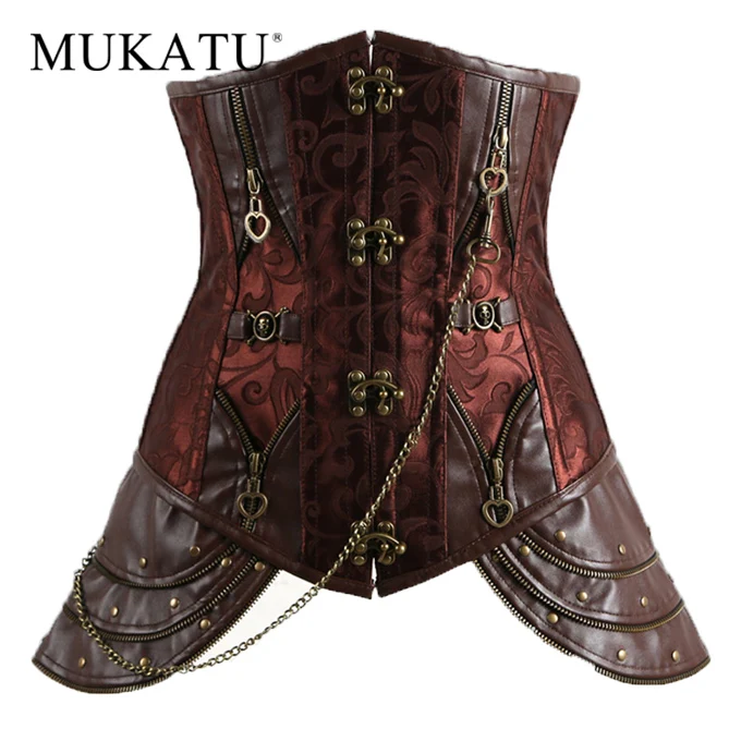 Коричневые стальные косточки под бюст корсет стимпанк Корсет Бюстье Топ