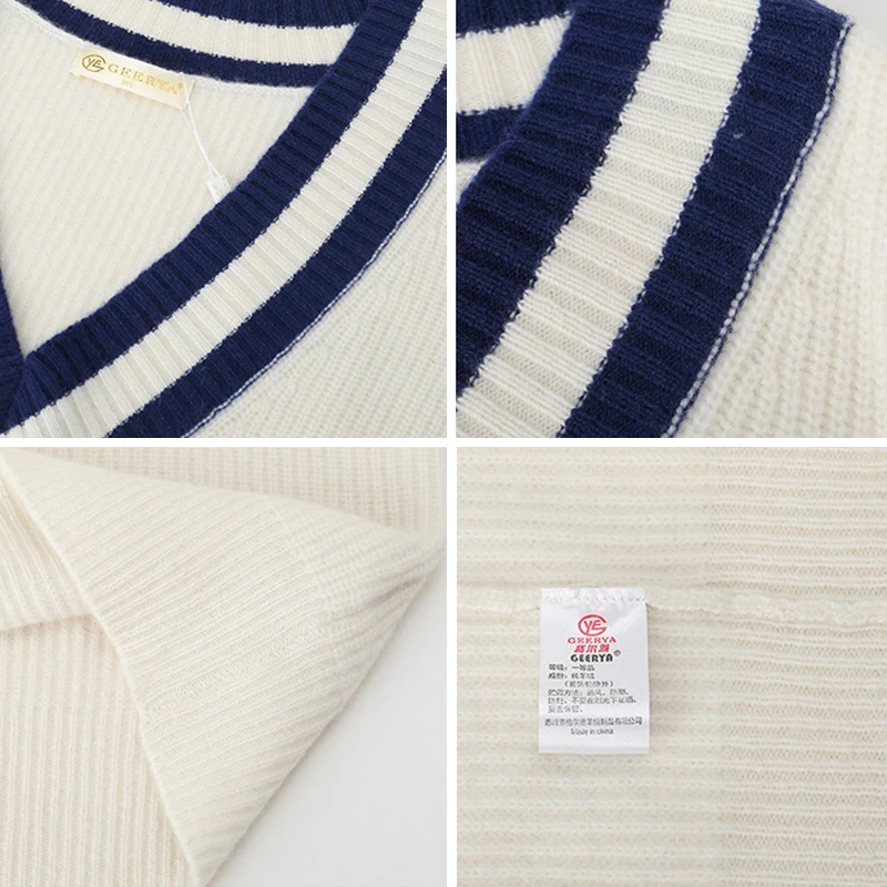 Geerya 2018 New Spring Winter Knitted Sweater Women Loose Style V-Neck Korean Crop Soft Cashmere | Женская одежда