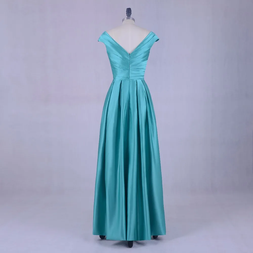 Turquoise Long Evening Party Dress 2018 Robe De Soiree V Neck Elegant Women Formal Prom Dresses Floor Length Satin Cap Sleeves | Свадьбы и