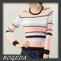100%cashmere pink sweater women o neck pullover striped natural fabric soft warm high quality clearance sale free shipping