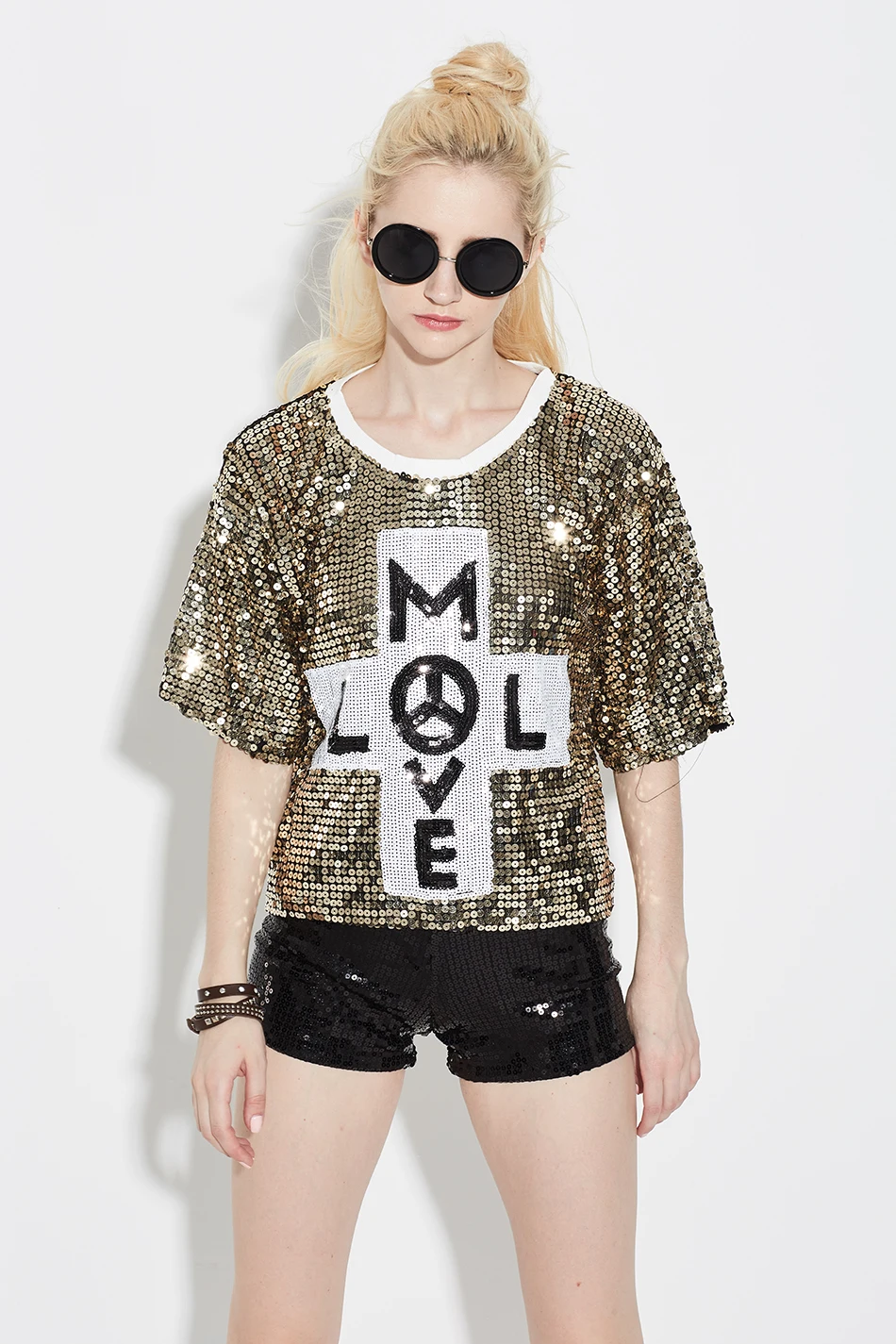 Новинка 2017 свободные топы с блестками и надписью Клубная футболка рукавом на