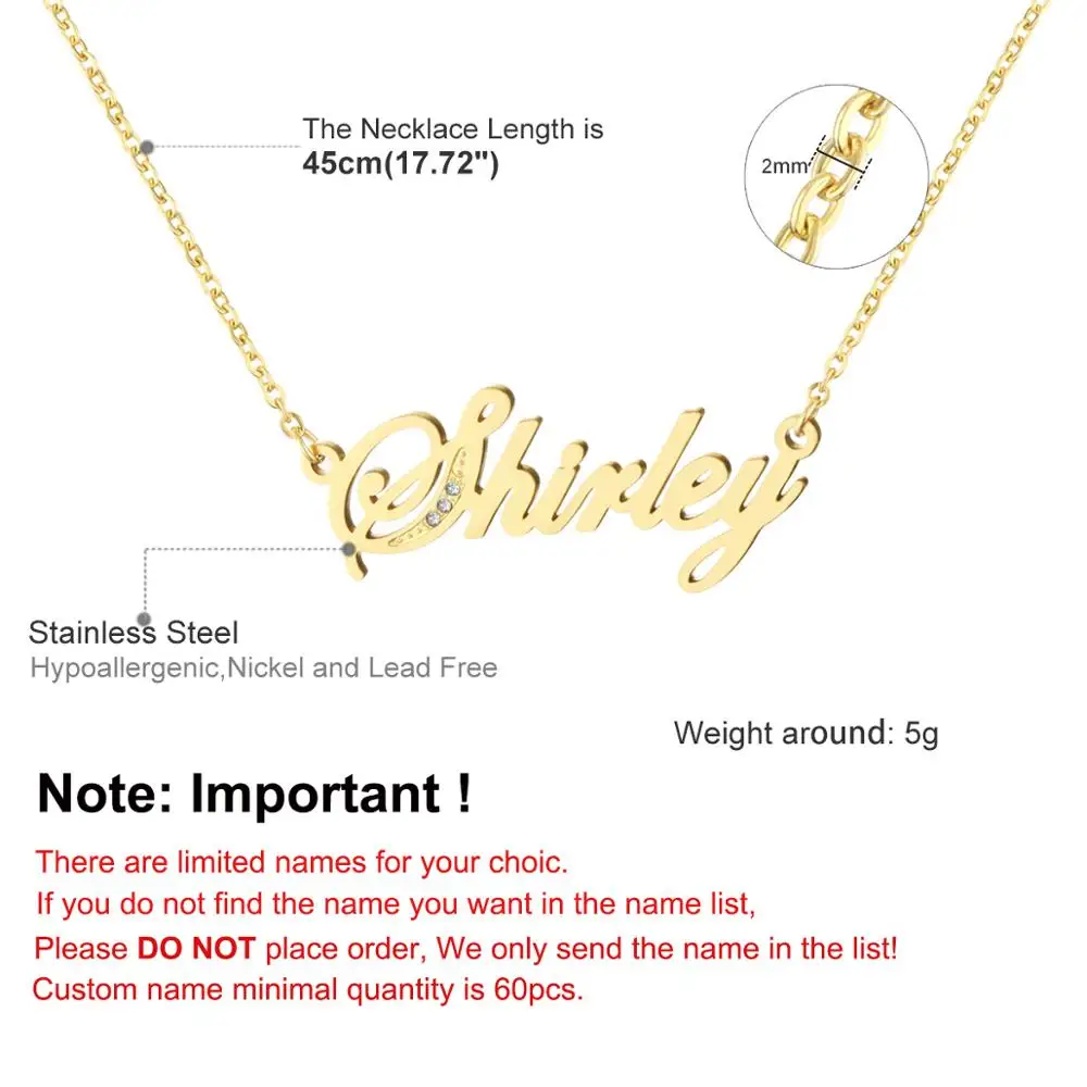 Cute Crystal Name Chains Necklaces for Women Stainless Steel Cursive Font Nameplate Pendant Necklace Birthday Gifts collar NC141 | Украшения