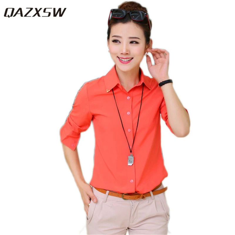 Женские рубашки QAZXSW новинка сезона весна осень 2017 модная облегающая блузка с
