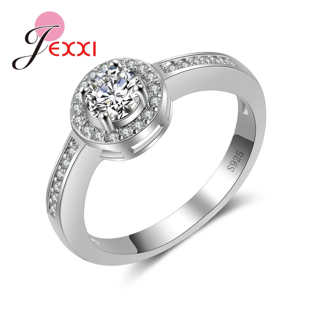 

Top Quality Wedding Bride Anillos Jewelry 925 Sterling Silver Round Cubic Zircons Setting With Crystals Women Party Rings
