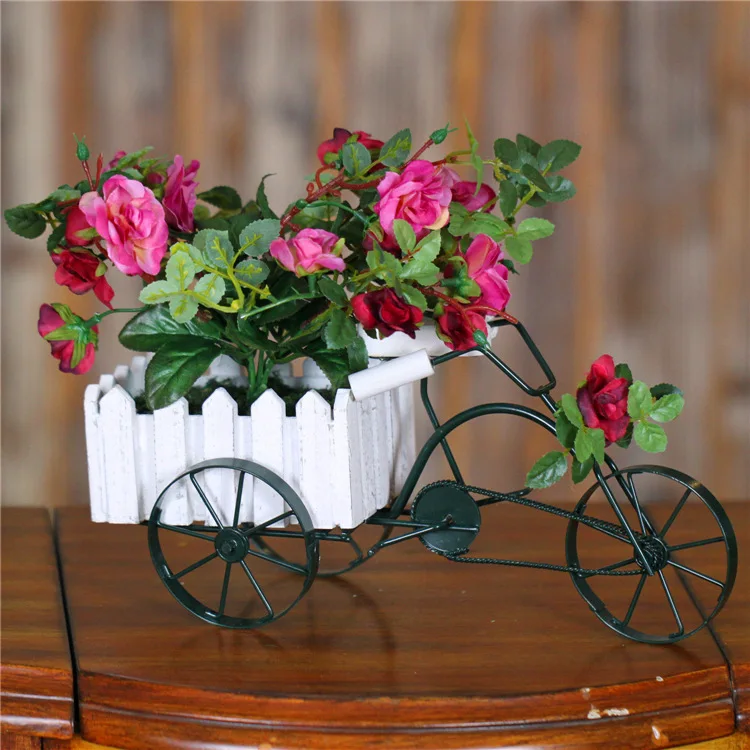 European iron tricycle simulation rose flower potted ornament micro landscape bonsai artificial plant home decoration craft | Дом и сад