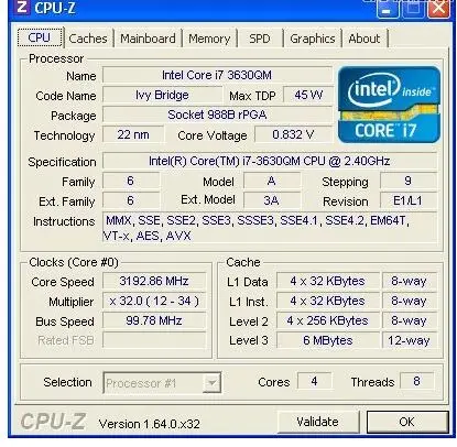 Процессор Intel i7 3630QM SR0UX PGA 2,4 ГГц четырехъядерный 6 Мб кэш TDP 45 Вт 22 нм ноутбук cpu Socket G2 HM76 HM77 I7-3630qm