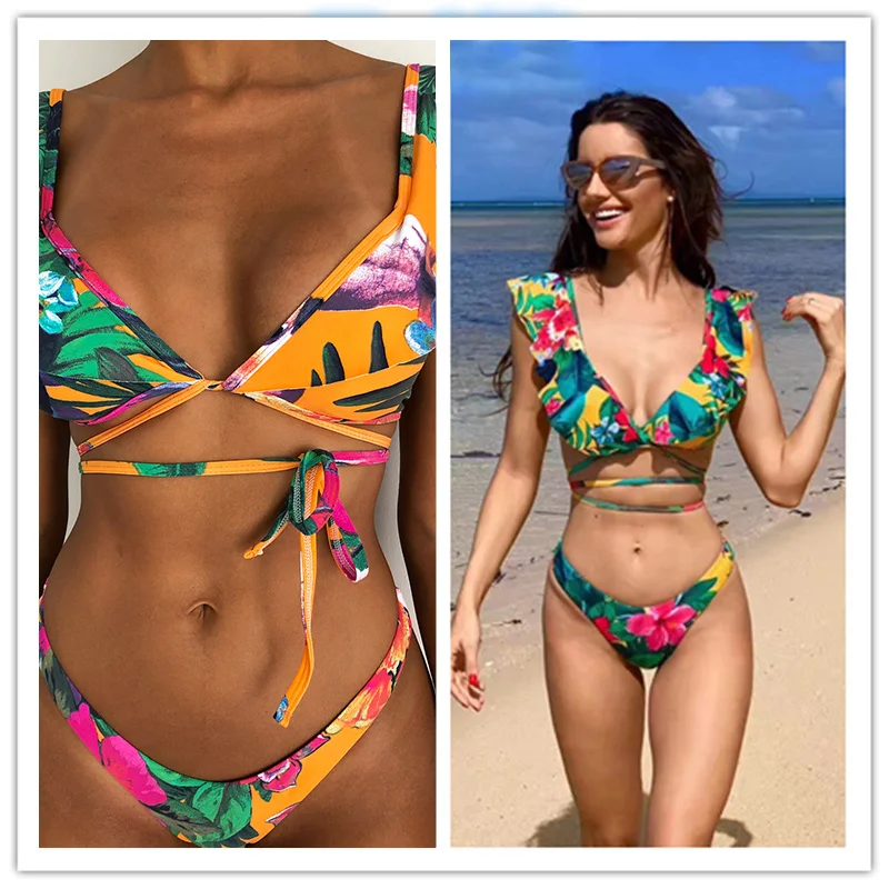 Купальник женский бикини дамские зеленые плавки комплект из двух предметов