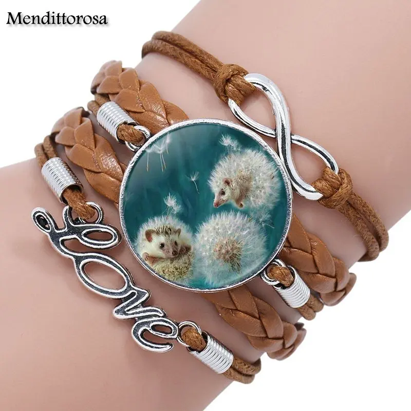Mendittorosa Hedgehog бренд стеклянный кабошон Многослойный черный/коричневый кожаный