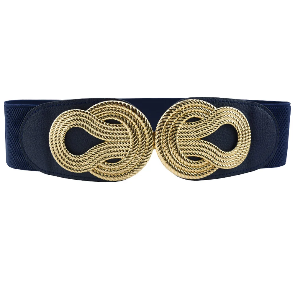 Knot-Dark Blue Женские винтажные узелки пряжки эластичный пояс из искусственной кожи тянущиеся платья Пояс BLTHG0005 - Цвет: Knot-Dark Blue