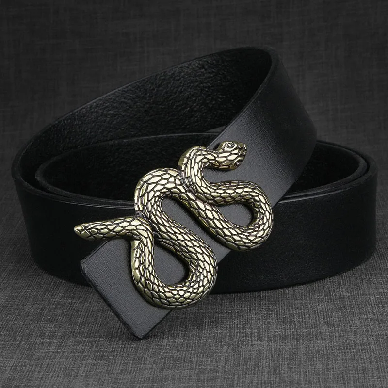 Black Cupreou-buckle Высокое качество змеиная Пряжка Широкий ремень Мужской дизайнерский роскошный бренд натуральная кожа Необычные винтажные джинсы модный тренд черный пояс - Цвет: Black Cupreou-buckle
