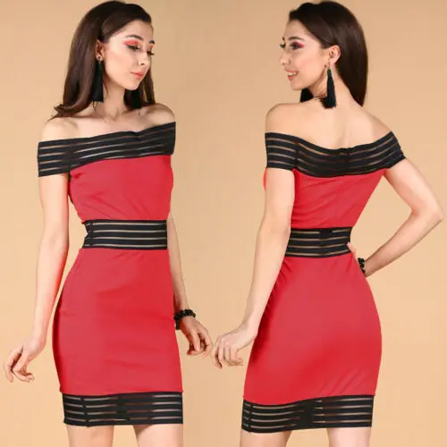 Сексуальное женское облегающее платье с открытыми плечами Сетчатое короткое в